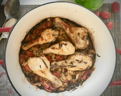 Chicken Legs with Sweet Tomatoes in a big pot