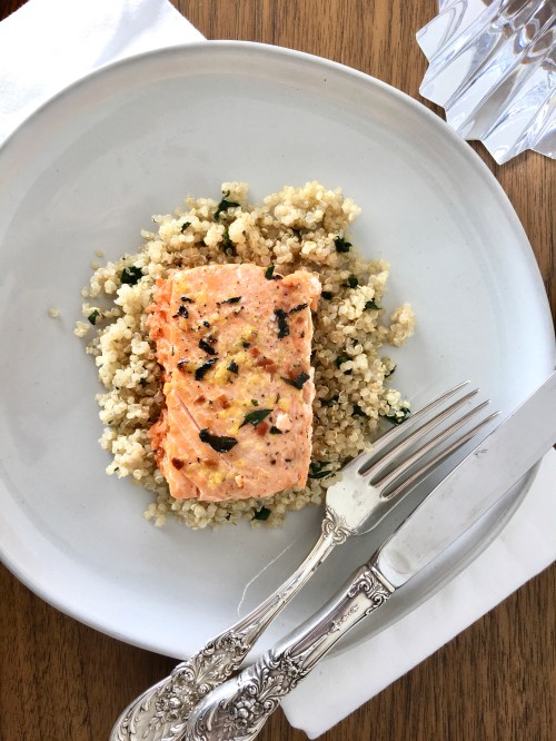 Irish salmon on a bed of quinoa and chopped kale